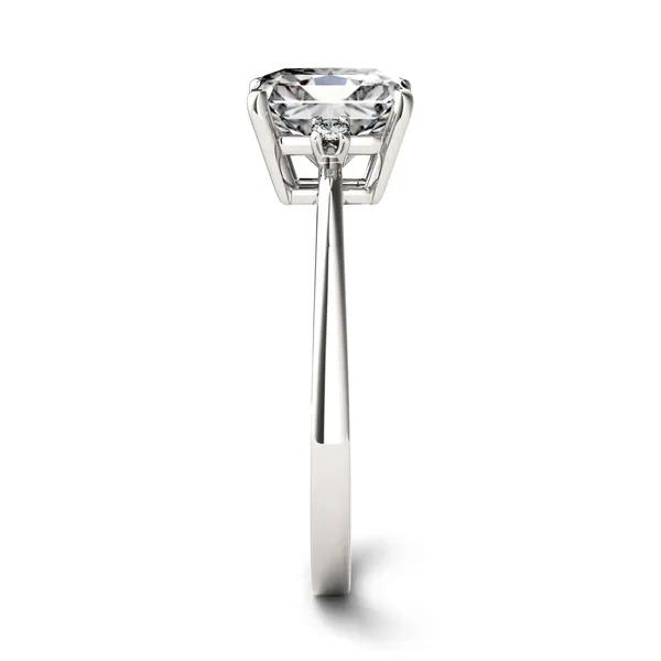 1.82 CTW DEW Radiant Forever One Moissanite Solitaire with Side Accents Engagement Ring in 14K White Gold