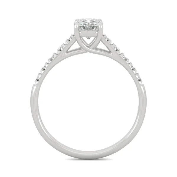 1.42 CTW DEW Radiant Forever One Moissanite Solitaire with Side Accents Engagement Ring in 14K White Gold