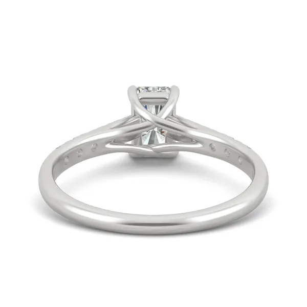 1.42 CTW DEW Radiant Forever One Moissanite Solitaire with Side Accents Engagement Ring in 14K White Gold