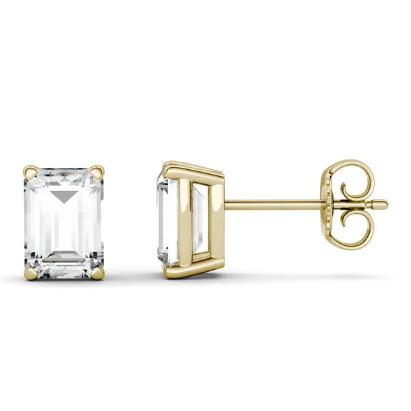 5.04 CTW DEW Emerald Forever One Moissanite Stud Earrings in 14K Yellow Gold