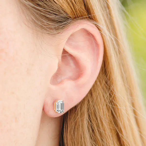 5.04 CTW DEW Emerald Forever One Moissanite Stud Earrings in 14K Yellow Gold