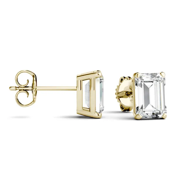 5.04 CTW DEW Emerald Forever One Moissanite Stud Earrings in 14K Yellow Gold