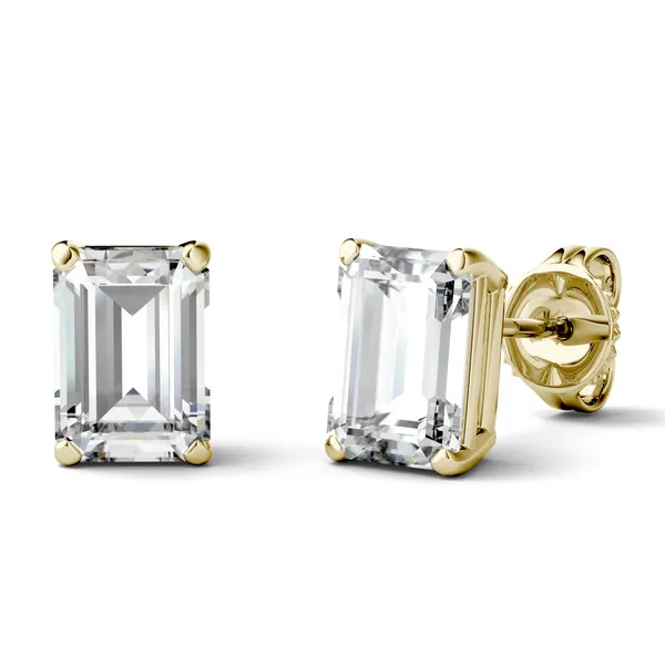 5.04 CTW DEW Emerald Forever One Moissanite Stud Earrings in 14K Yellow Gold