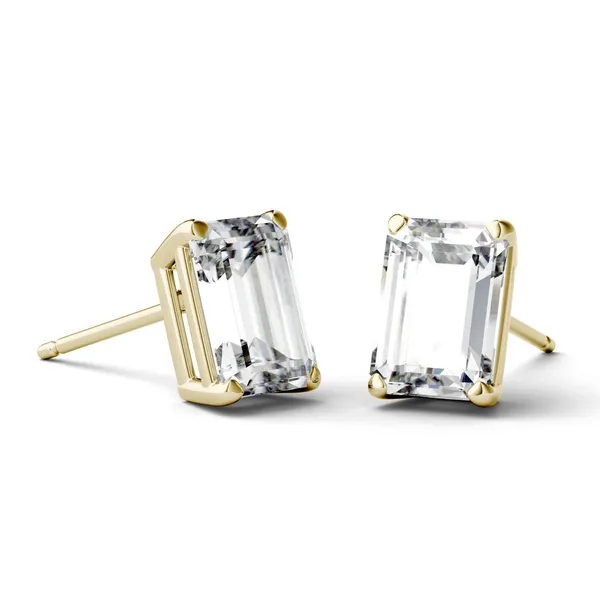 5.04 CTW DEW Emerald Forever One Moissanite Stud Earrings in 14K Yellow Gold