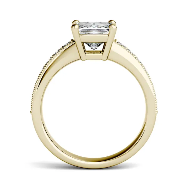 1.21 CTW DEW Princess Forever One Moissanite Solitaire with Milgrain Side Accents Engagement Ring in 14K Yellow Gold