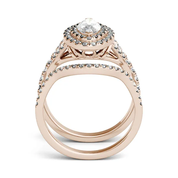 1.87 CTW DEW Marquise Forever One Moissanite Split Shank Double Halo Bridal Ring in 14K Rose Gold