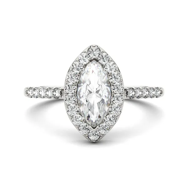 1.36 CTW DEW Marquise Forever One Moissanite Halo with Side Accents Engagement Ring in 14K White Gold