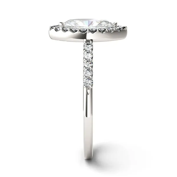 1.36 CTW DEW Marquise Forever One Moissanite Halo with Side Accents Engagement Ring in 14K White Gold