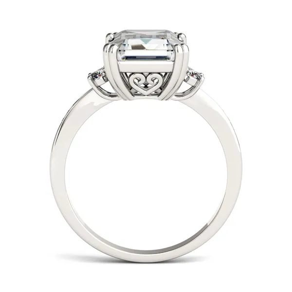 3.69 CTW DEW Emerald Forever One Moissanite Solitaire with Side Accents Engagement Ring in 14K White Gold