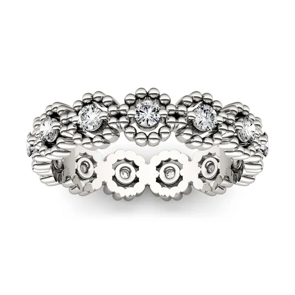 0.63 CTW DEW Round Forever One Moissanite Milgrain Eternity Band in 14K White Gold