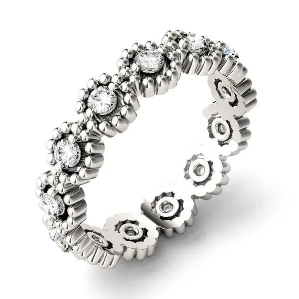 0.63 CTW DEW Round Forever One Moissanite Milgrain Eternity Band in 14K White Gold