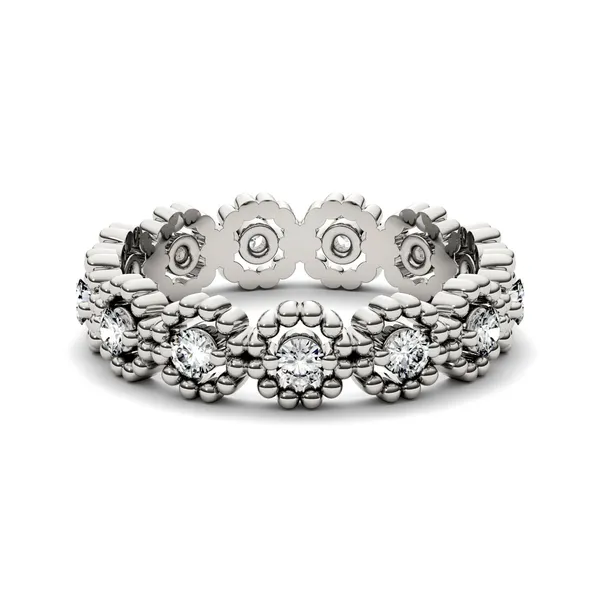 0.63 CTW DEW Round Forever One Moissanite Milgrain Eternity Band in 14K White Gold