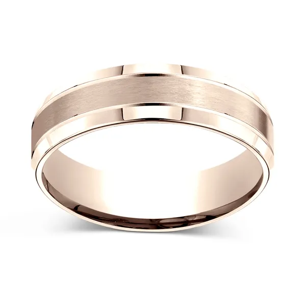 Satin Finish Center with Smooth Beveled Edges 6.0mm Ring in 14K Rose Gold