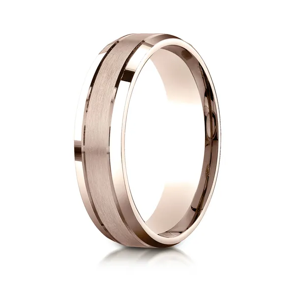 Satin Finish Center with Smooth Beveled Edges 6.0mm Ring in 14K Rose Gold