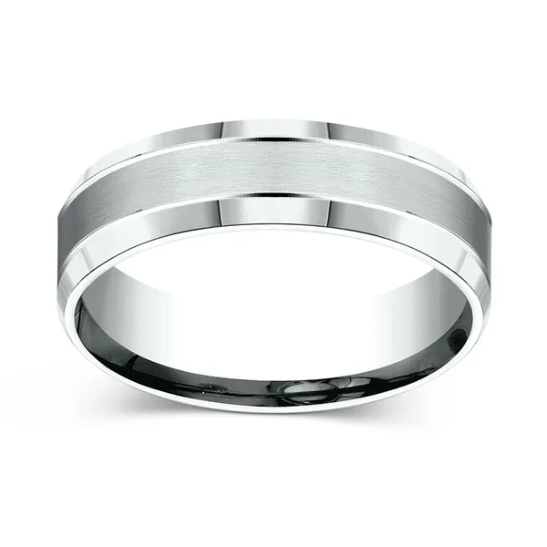 Satin Finish Center with Smooth Beveled Edges 6.0mm Ring in 14K White Gold