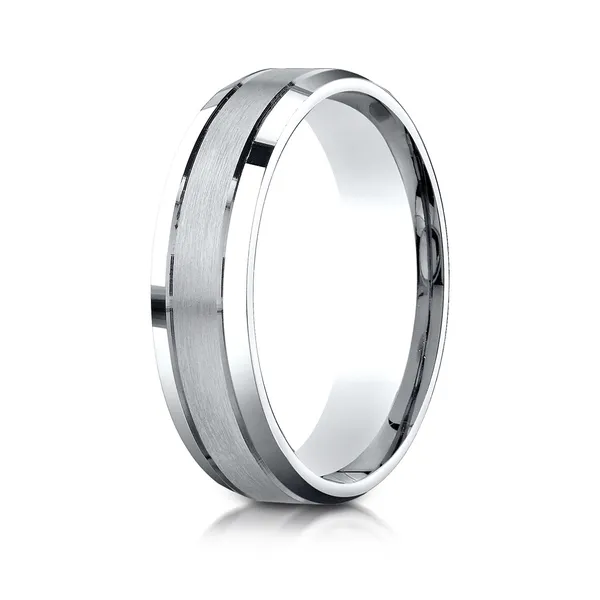 Satin Finish Center with Smooth Beveled Edges 6.0mm Ring in 14K White Gold