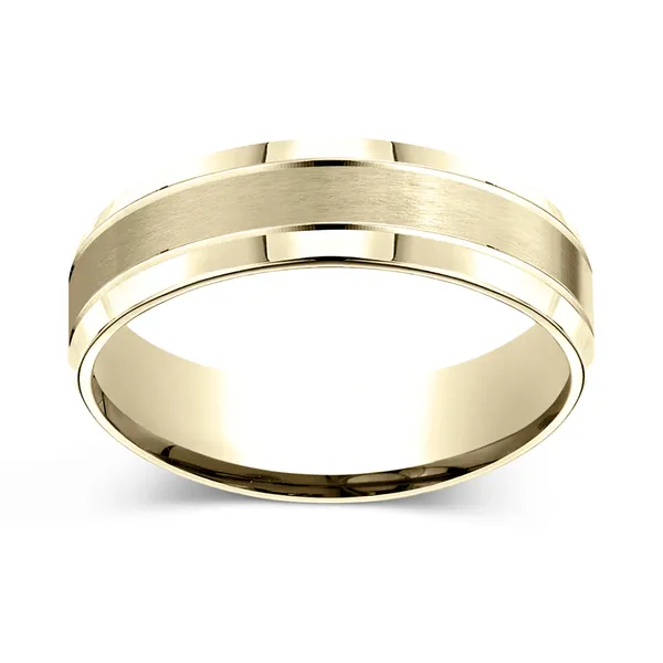 Satin Finish Center with Smooth Beveled Edges 6.0mm Ring in 14K Yellow Gold