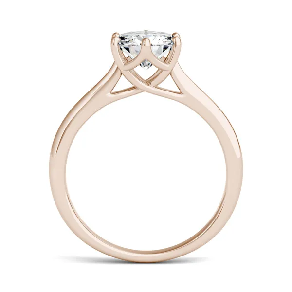 1.50 CTW DEW Round Forever One Moissanite Six Prong Solitaire Trellis Engagement Ring in 14K Rose Gold