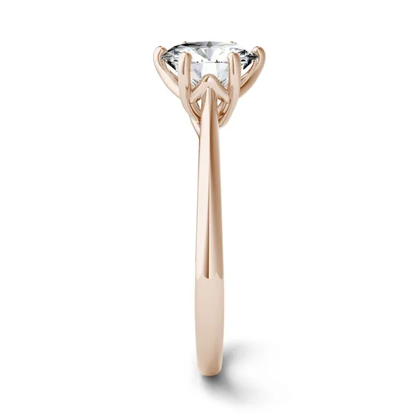1.50 CTW DEW Round Forever One Moissanite Six Prong Solitaire Trellis Engagement Ring in 14K Rose Gold