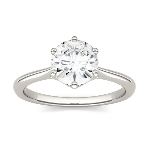 1.50 CTW DEW Round Forever One Moissanite Six Prong Solitaire Trellis Engagement Ring in 14K White Gold