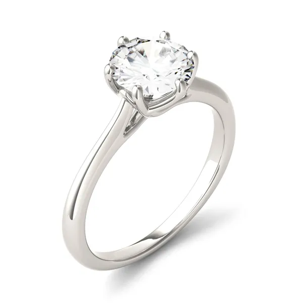 1.50 CTW DEW Round Forever One Moissanite Six Prong Solitaire Trellis Engagement Ring in 14K White Gold