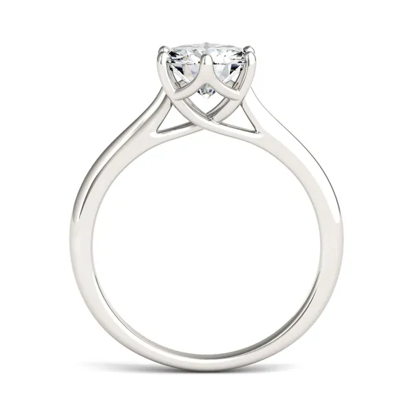 1.50 CTW DEW Round Forever One Moissanite Six Prong Solitaire Trellis Engagement Ring in 14K White Gold