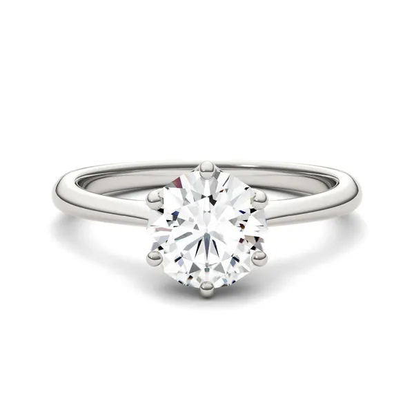 1.50 CTW DEW Round Forever One Moissanite Six Prong Solitaire Trellis Engagement Ring in 14K White Gold
