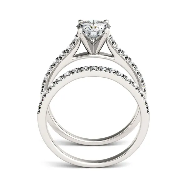 2.11 CTW DEW Round Forever One Moissanite Solitaire with Side Accents Bridal Set Ring in 14K White Gold