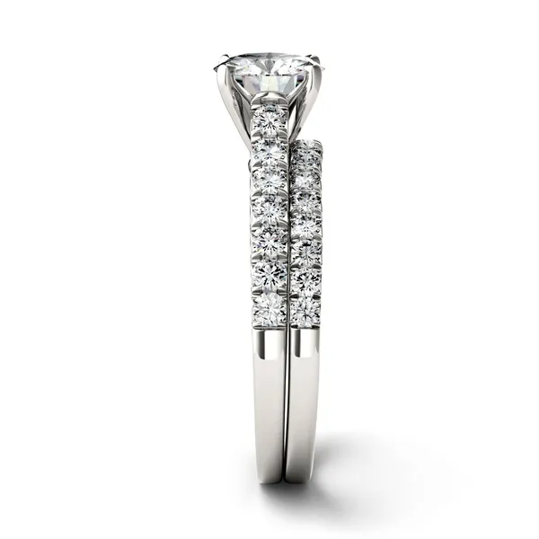 2.11 CTW DEW Round Forever One Moissanite Solitaire with Side Accents Bridal Set Ring in 14K White Gold