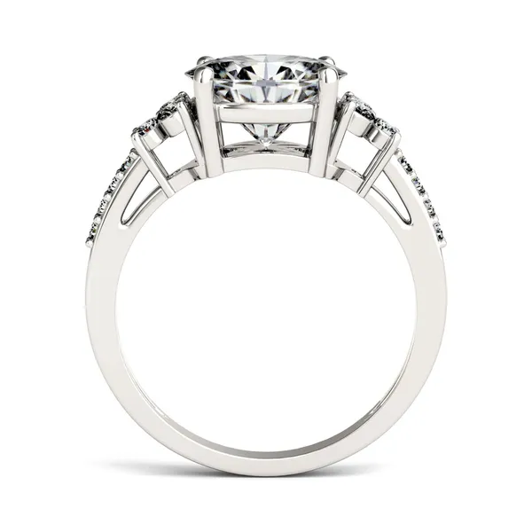 2.30 CTW DEW Oval Forever One Moissanite East-West with Side Accents Engagement Ring in 14K White Gold