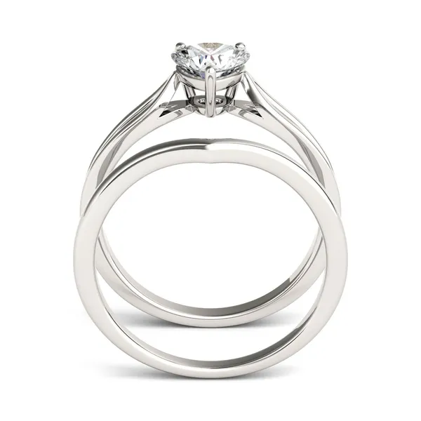 0.80 CTW DEW Heart Forever One Moissanite Split Shank Solitaire Bridal Set Ring in 14K White Gold