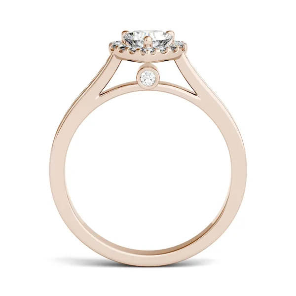 1.15 CTW DEW Heart Forever One Moissanite Halo Engagement with Side Accents Ring in 14K Rose Gold