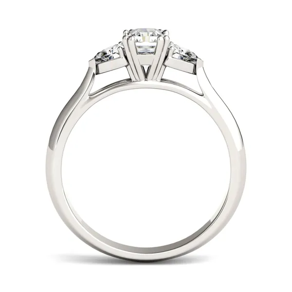 1.10 CTW DEW Radiant Forever One Moissanite Three Stone Engagement Ring in 14K White Gold
