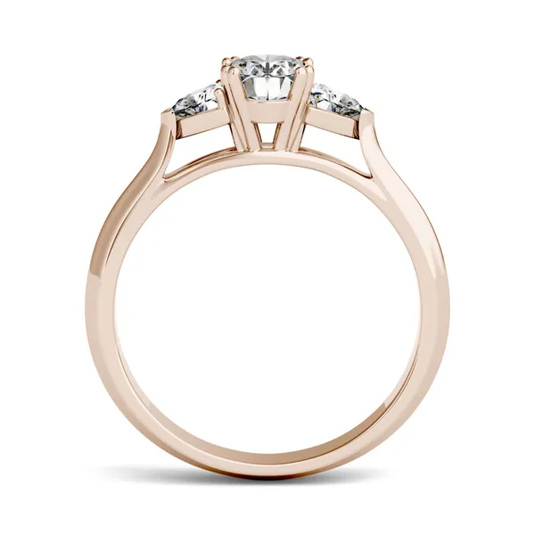 0.90 CTW DEW Oval Forever One Moissanite Three Stone Engagement Ring in 14K Rose Gold