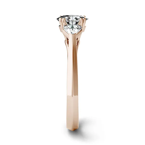 0.90 CTW DEW Oval Forever One Moissanite Three Stone Engagement Ring in 14K Rose Gold
