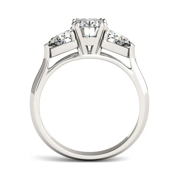 2.90 CTW DEW Oval Forever One Moissanite Three Stone Engagement Ring in 14K White Gold