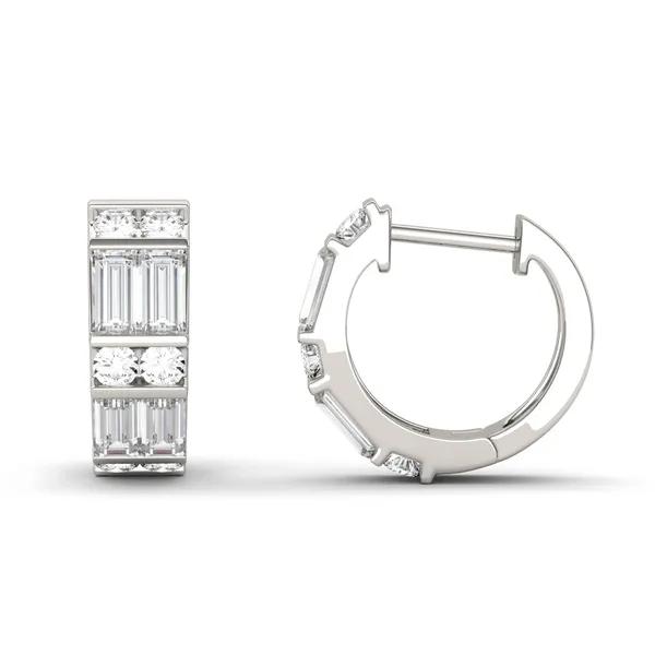 1.29 CTW DEW Straight Baguette Forever One Moissanite Double Row Hoop Earrings 14K White Gold