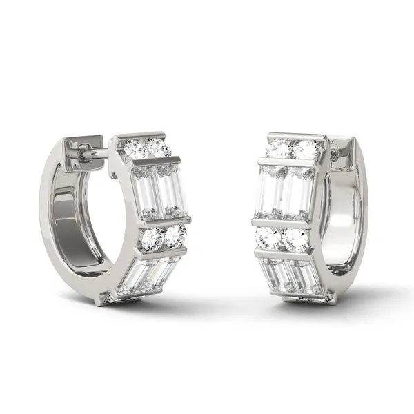 1.29 CTW DEW Straight Baguette Forever One Moissanite Double Row Hoop Earrings 14K White Gold
