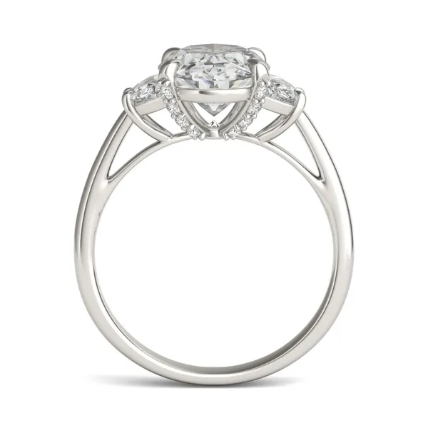 3 3/4 CTW Oval Caydia Lab Grown Diamond Half Moon Accented Engagement Ring 14K White Gold