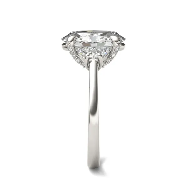3 3/4 CTW Oval Caydia Lab Grown Diamond Half Moon Accented Engagement Ring 14K White Gold