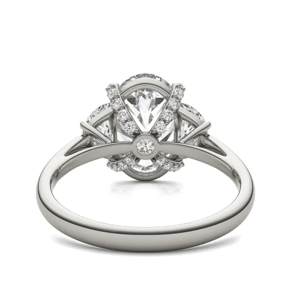 3 3/4 CTW Oval Caydia Lab Grown Diamond Half Moon Accented Engagement Ring 14K White Gold