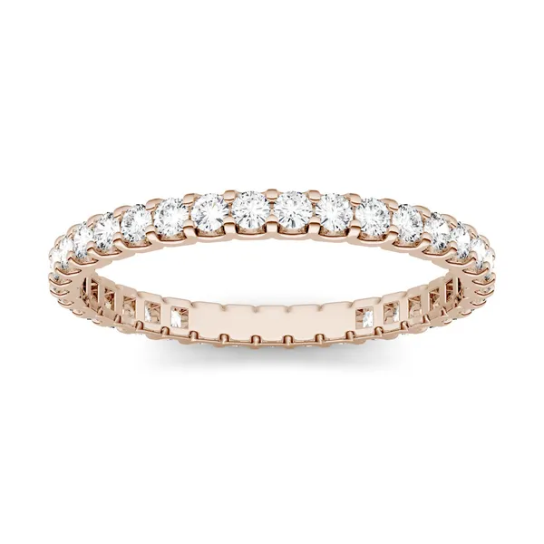 0.58 CTW DEW Round Forever One Moissanite Shared Prong Eternity Band in 14K Rose Gold