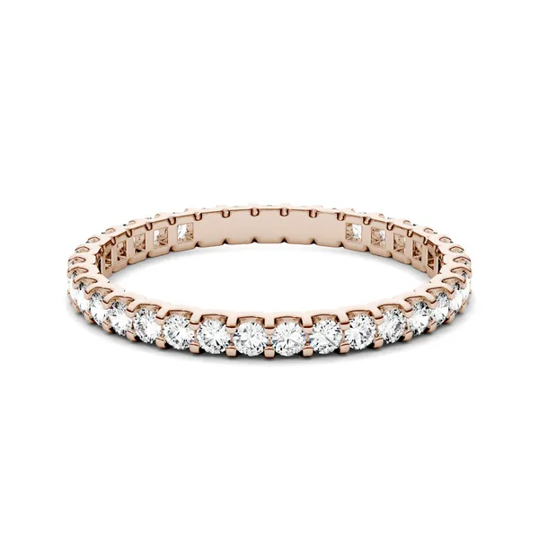 0.58 CTW DEW Round Forever One Moissanite Shared Prong Eternity Band in 14K Rose Gold