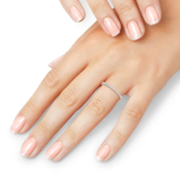 0.58 CTW DEW Round Forever One Moissanite Shared Prong Eternity Band in 14K Rose Gold