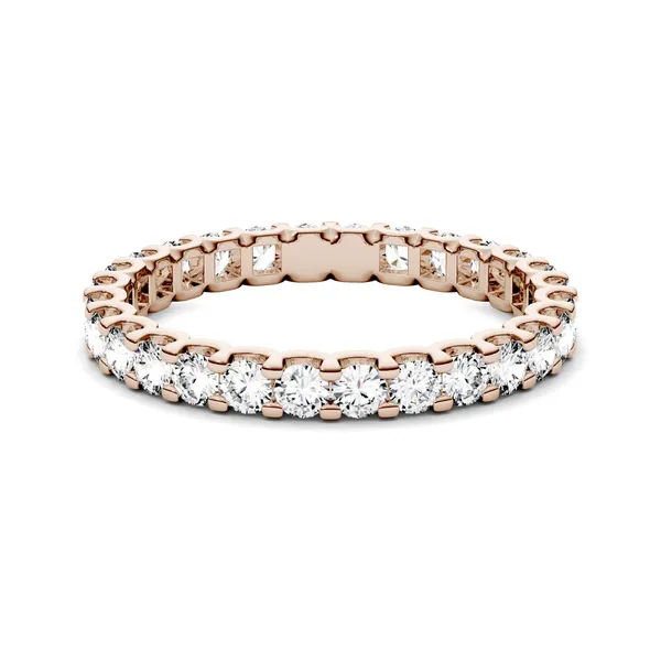 1.00 CTW DEW Round Forever One Moissanite Shared Prong Eternity Band in 14K Rose Gold