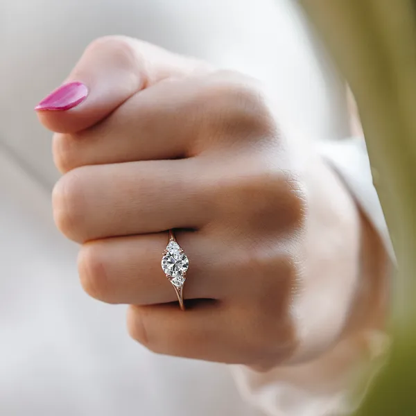 0.99 CTW DEW Round Forever One Moissanite Hearts & Arrows Round Three Stone Ring in 14K Rose Gold