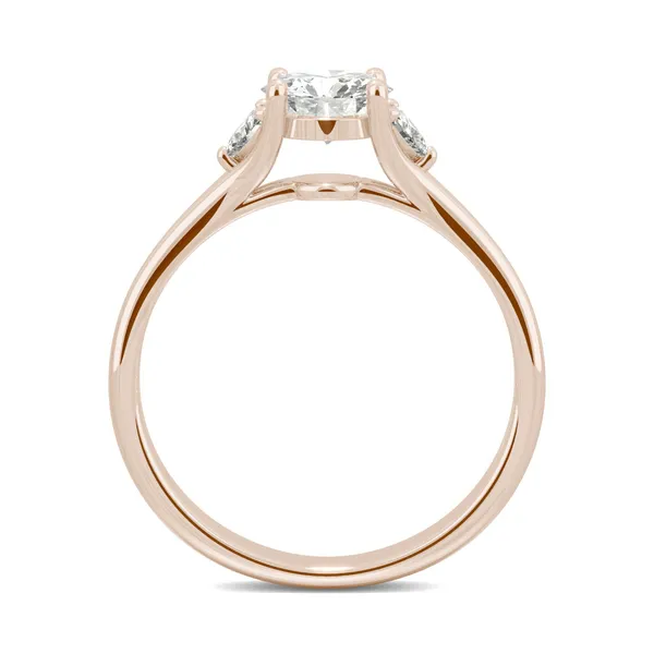 0.99 CTW DEW Round Forever One Moissanite Hearts & Arrows Round Three Stone Ring in 14K Rose Gold