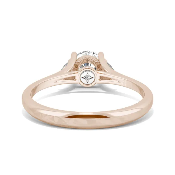 0.99 CTW DEW Round Forever One Moissanite Hearts & Arrows Round Three Stone Ring in 14K Rose Gold