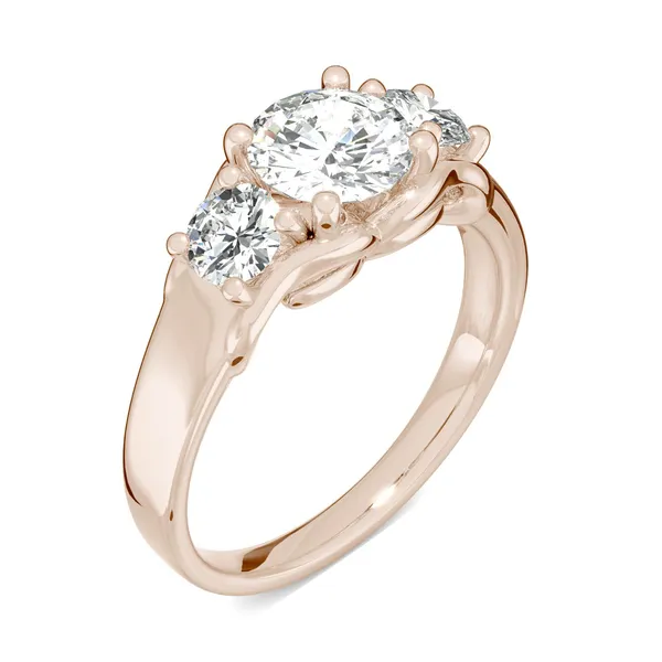 1.52 CTW DEW Round Forever One Moissanite Three Stone Moissanite Ring in 14K Rose Gold