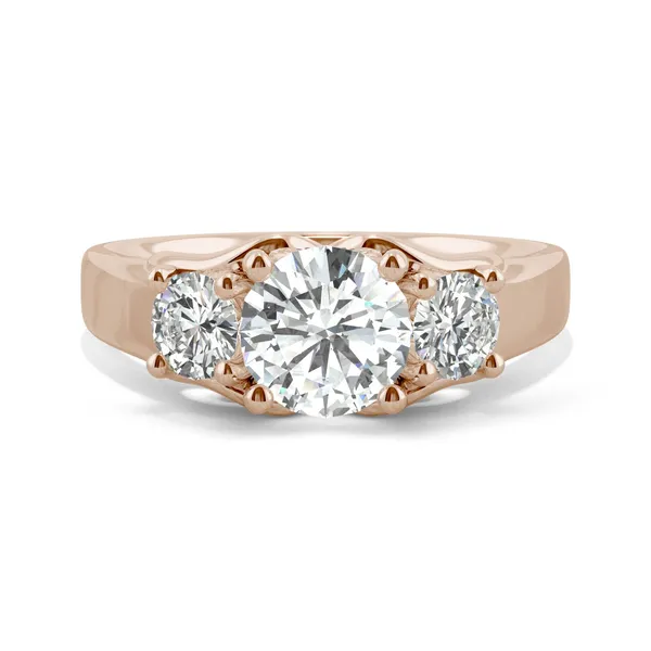 1.52 CTW DEW Round Forever One Moissanite Three Stone Moissanite Ring in 14K Rose Gold
